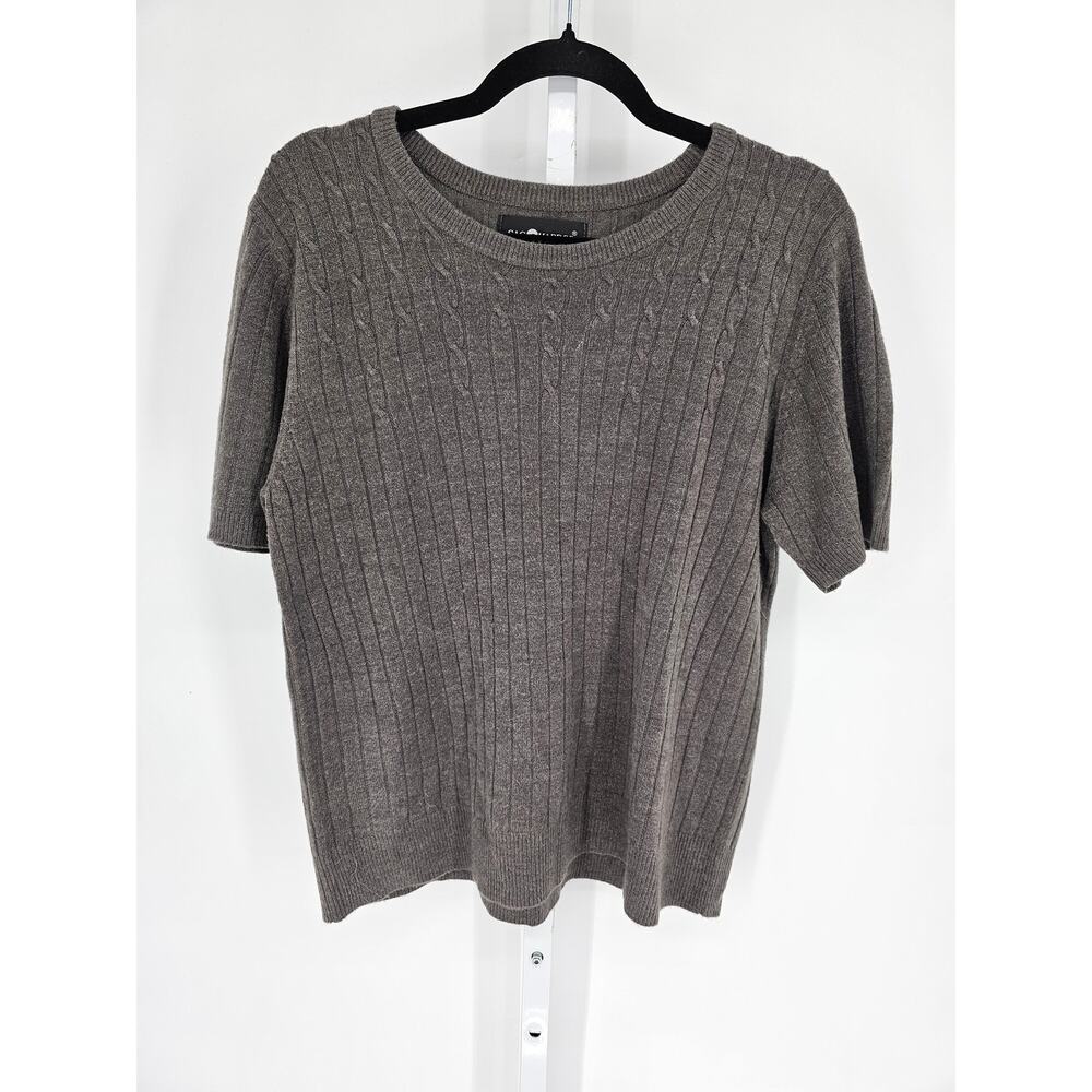 Sag Harbor Gray Acrylic Braided Rib Short Sleeve Boat-Neck Sweater Size L
